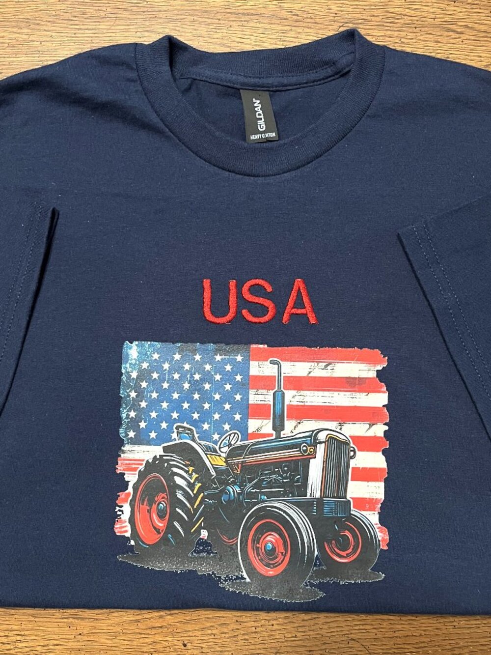 USA Flag Tractor T-shirt Navy Size Medium Adult